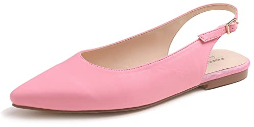 Feversole Womens Flat Pointed Toe Slingback Shoes，Scarpe da Ballettoda Donna Punta Appuntito Cinturino Regolabile Sandali Rosa Caldo Napa 38EU