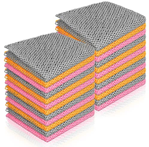 Norme 24 Pcs Dish Washing Net Innovative Mesh Cloth Netted Cloths Sponge for Washing Non Scratch Dish Rags Scourer for Kitchen Fast Drying, 3 Colors