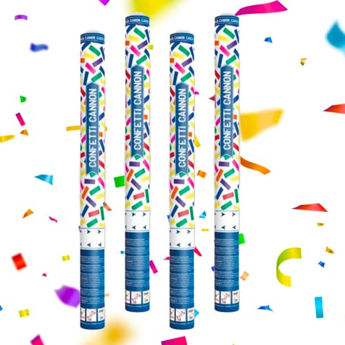 Canon à Confettis Rectanlge Multicouleur 80 cm - Lot de 4 lanceurs à confettis à tenir en main, pour Anniversaire, Mariage - Portée 10 Mètres, Prise en Main Facile - SPARKLERS CLUB®