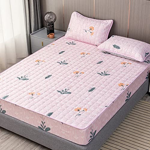 FCLDESHOP spannbettlaken matratzenschoner,Gestepptes Spannbetttuch, verdickter, gebürsteter, hautfreundlicher Matratzenschoner, Bettlaken für 12/30 cm Tiefe Matratze, Blume 1,90 x 200 cm * 30 cm