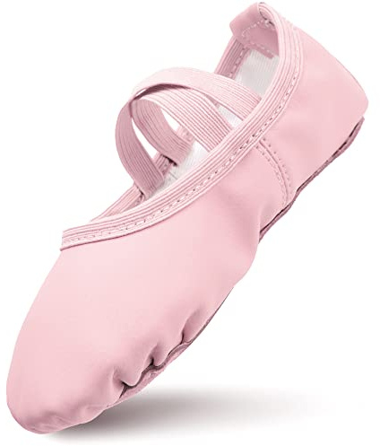 Zapatillas de ballet para niña, de piel, forro de algodón grueso, suela de piel completa, zapatos de danza, correas precosidas, zapatillas de ballet, Rosa., 29 EU