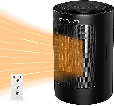 Ventvinal Radiateur Soufflant en céramique 1500W, avec Télécommande, Chauffage d'appoint avec oscillation automatique, 3 réglages de chaleur et, Timer- Noir