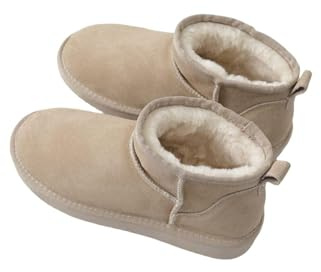 Only CB Stivali da Neve Donna Classic Mini, Stivali Classic Ultra Mini in Pelle, Comodi e Caldi in Pelle Scamosciata con Fodera in Pelliccia Sintetica, Antiscivolo Casual Stivaletti (38,Beige)