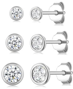 Ecripe 3 Paar 925 Sterling Silber Ohrstecker, Hypoallergene Cubic Zirkonia Ohrstecker Silber für Frauen, Funkelnde Ohrläppchen Knorpel Ohrringe (3/4/5 mm)