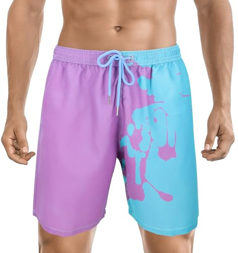 Noufun Maillot de bain à changement de couleur pour homme, maillot de bain pour homme, sport à séchage rapide, short sensible à la température, Bleu et violet., L