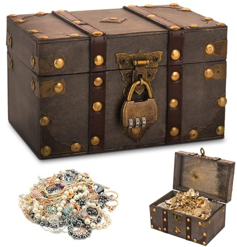 CLIUNT Coffre au Trésor en Bois Vintage,Coffre au Trésor en Bois avec Serrure à Combinaison,Coffre au Trésor de Rangement en Bois,pour le Rangement et la Décoration,18x11x10cm