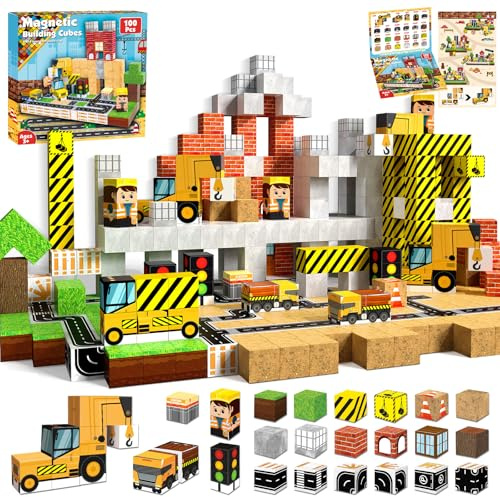 Annexfun Magnetic Blocks-100PCS Magnetic Building Blocks, Magnetic Blocks Road with Car STEM Toddler Kids Toys, Construction Toys for Kids Ages 3+, Christmas Birthday Gifts for Boys & Girls