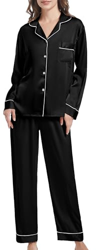 SHCNSJC Silk Pyjamas for Women Satin Pyjama Set Button Down Ladies Pyjamas Two Piece Silk Pjs for Women Sets