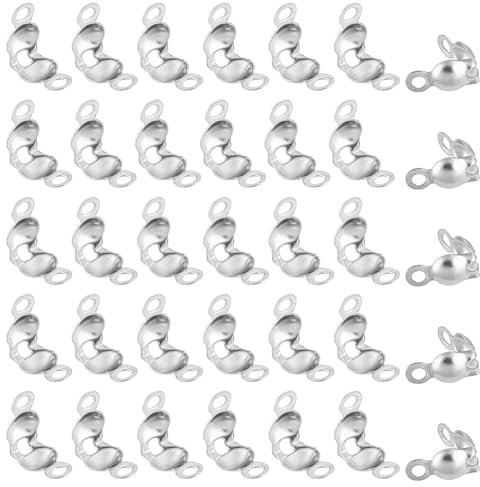 PH PandaHall 600pcs 304 Stainless Steel Bead Tips, Knot Covers Clamshell Crimp Bead Covers Endcaps Fold-over Bead Covers Open Bead Tips for DIY Earrings Bracelet Necklace Keychain Jewelry Craft Making