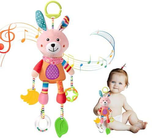 HTRTRR Kinderwagenspielzeug, Kinderspielzeug, hängende Rasseln, Plüschspielzeug zum Aufhängen für Kinderwagen, Wiege (Kaninchen-Form)