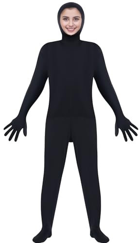 jerbro Ganzkörper Bodysuit Kostüm Offenes Gesicht Overall für Erwachsene Halloween Mottoparty Fasching Cosplay Karneval Verkleiden Party (schwarz, 170-185 cm)