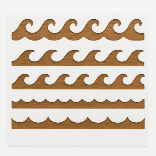 Ocean Waves Pattern Stencil 11x8.5 Inch Reusable Plastic Template Tiled Wave Design for Painting Coastal Crafts and Nautical Décor