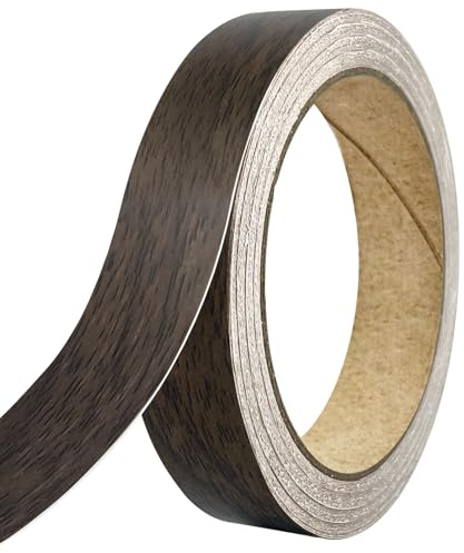 18mm x 10m Melamine Edge Tape, Self-adhesive Wood Veneer Trim Secure Hold Without Ironing Edge Banding Pre Glued Edging Tape Wood Repair Tape for Shelves Panels Furniture Worktop Cabinet (Brown)