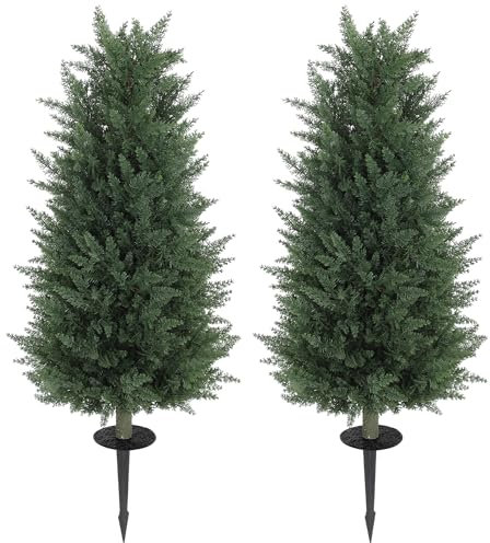 HOMCOM Árbol ciprés artificial set de 2 con pincho de tierra 100 cm planta artificial de plástico, plantas artificiales, árbol artificial como real decoración para oficina salón dormitorio jardín