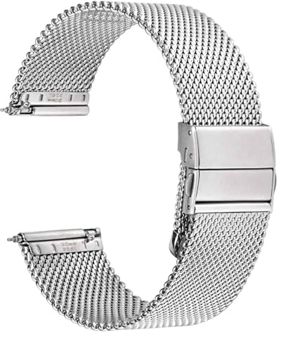 WOCCI 22mm Maille Tissée Bracelet Montre en Metal pour Femme et Homme, Acier Inoxydable 316L, Dégagement Rapide, Boucle Déployante Améliorée (Argent)
