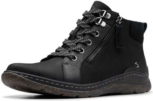 Clarks Women's Orlene Top Waterproof Trainer Boot, Black Leather, Size 9