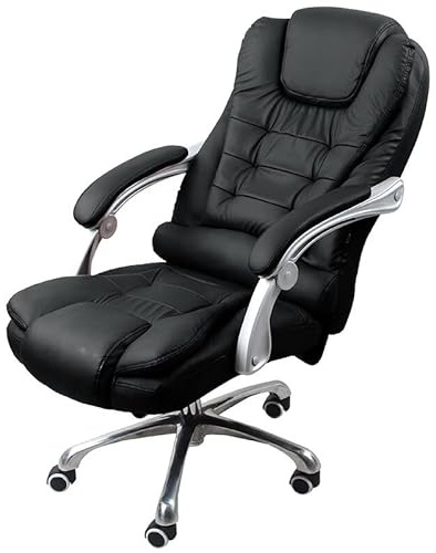 Silla ejecutiva de oficina de salud y bienestar, respaldo alto, silla de escritorio de masaje para computadora con almohadas corporales en capas, piel regenerada negra, cómoda aniversario