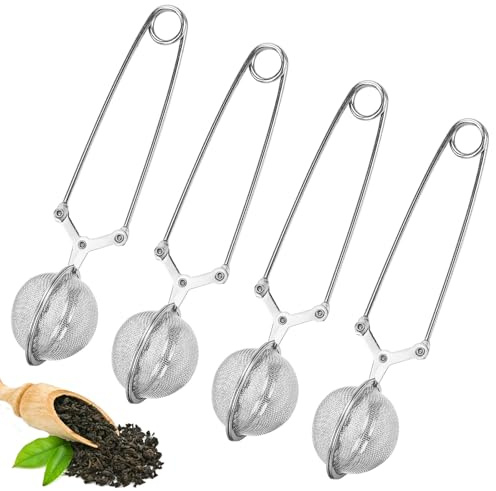 Bohrma 4 Stück Teezange für Losen Tee Teesieb Edelstahl 4.5cm Teeei in Kugelform Siebzange für Losen Tee und Mulling Gewürze Tee Ei für Teeliebhaber