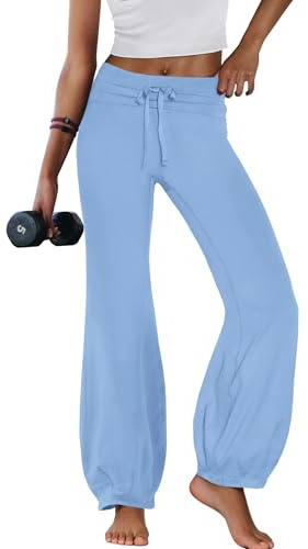 Nirovien Foldover Flare Leggings for Women Bubble Yoga Pants Women Buttery Soft Ballet Gym Wide Leg Leggings(Oxygen Blue,S)
