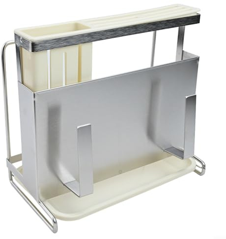 Autilyshop Étagère de comptoir de cuisine en acier inoxydable avec tapis antidérapant et plateau de drainage pour couverts, baguettes, planches à découper, organisation, 25 x 13 cm, 5 x 23 cm