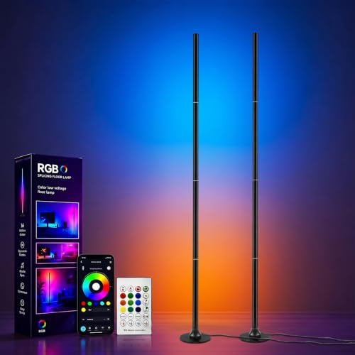 sylvwin Lámpara de pie LED, lámpara de esquina LED de 160 cm con aplicación y mando a distancia, lámpara inteligente de 16 millones de colores para salón, dormitorio y zona de juegos – Pack de 2