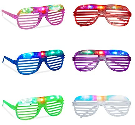 Relaxdays Partybrille mit LED-Licht, leuchtend, Atzenbrille, Accessoire Fasching, Karneval, Gitterbrille, Nerdbrille