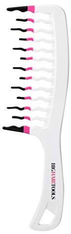 Big Hair Tools XL Size Wavy Wide Tooth Comb, White
