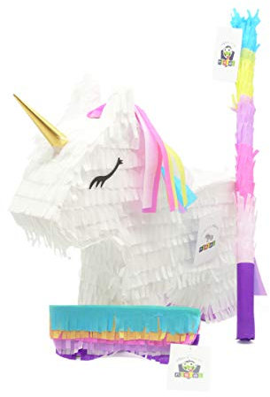 Nislai Einhorn Pinata Set | Ideal Für Geburtstagsfeier, Hochzeit, Junggesellenabschied | Geschenkidee | Einhorn Partydekoration | Inkl. Stick und Maske | 44x33x10 cm