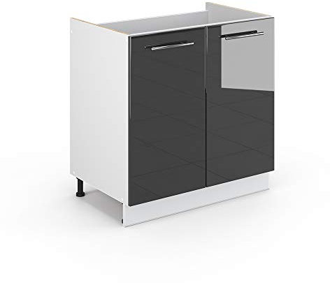 Vicco Spülenunterschrank Fame-Line, Anthrazit Hochglanz/Weiß, 80 cm ohne Arbeitsplatte