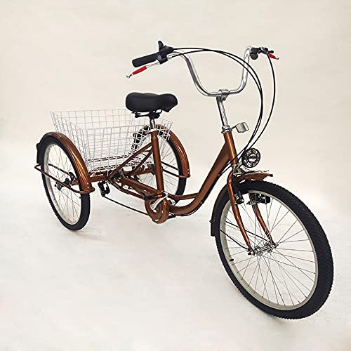 24 Zoll 6-Gang Erwachsene Dreirad mit Lampe 3 Räder Fahrrad mit Einkaufskorb,Wheel Come mit Reflexstreifen Dreirad Fahrrad Verstellbarer Lenker Dreirad ist Geschenk für Freunde oder Eltern kaufen Gold