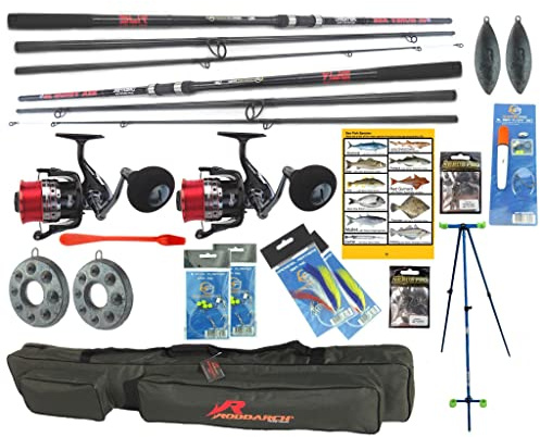 Hunter Pro Complete Sea/Beach Fishing Set. 2 x Rods, Reels, Tripod, Weights, Rigs, Holdall