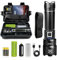 Taschenlampe, XHP70.2 superhelle Taschenlampe mit 600000 Lumen, wasserdicht nach IPX67, wiederaufladbare C-Type-Zoom-Taschenlampe mit 5 Leuchtvarianten (mit 1 x 5000 mAh Akku und 3 x AAA-Batterien)