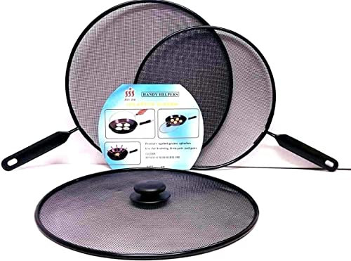 SDMAX Splatter Screen for Frying Pan Cooking, Stainless Steel Splatter Guard, Anti Splash Screen Cover, Mesh Metal Wired, Ergonomic Handle, Easy to Use, Set of 3
