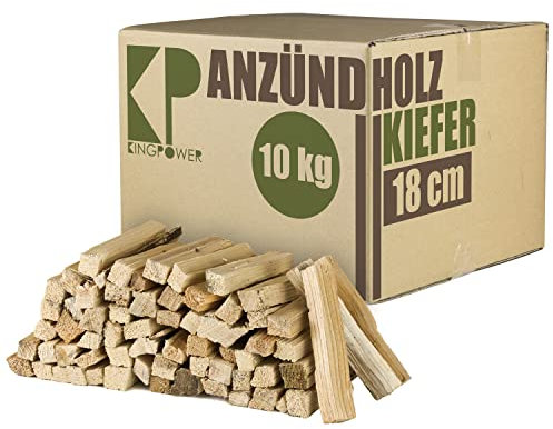 Anmachholz 5-100 kg Kiefer Anzündholz Anfeuerholz Brennholz Holz für Kamin Grill Ofen Trocken BBQ Smoker Kaminholz Anzünder 18 cm Ofenholz Ofenfertig Kingpower, Menge:10 kg