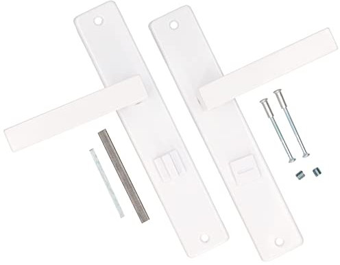 KOTARBAU® Juego de manillas para puertas de baño, Manilla con condena 72 mm, Manijas de puerta de acero inox, 2 Manetas de placa larga, Palancas cuadradas, Picaportes blancos, Manilla izquierda