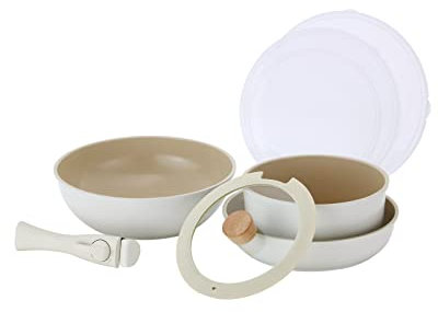 NEOFLAM® Pfannenset Topfset Induktion, abnehmbarer Griff 8-teilig, Antihaft-Keramik-Kochgeschirr-Set, Pfanne 24cm, Hochrandpfanne 26cm, Topf 20cm, Stapelbar, Platzsparend, für alle Herdarten, Ofenfest