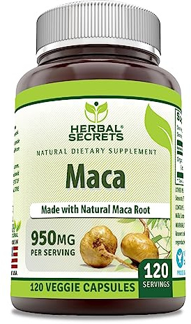 Herbal Secrets Maca Supplement | 950 Mg | 120 Veggie Capsules | Non-GMO | Gluten Free | Made in USA