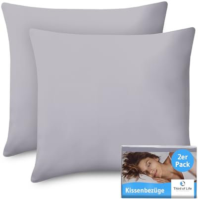 Kissenbezug 80x80 Grau, 2-er Set Kissenbezüge, Premium Mako-Baumwolle, Kopfkissen-Bezug für 80 x 80 cm Kissen, Kissenhülle für Seitenschläferkissen, Sofakissen, Couchkissen, Oeko-TEX Zertifiziert