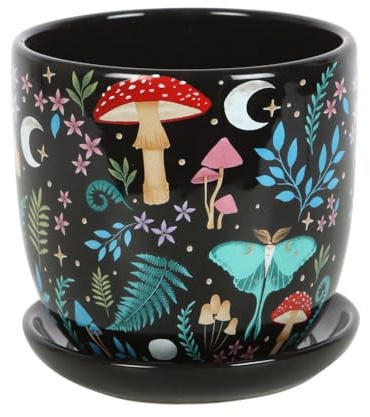 Something Different Wholesale Stunning Dark Forest Print Plant Pot: Flora and Fauna Inspired Design - Showcase Your Plants in Style - Vibrant Pot with Moon and Star Accents