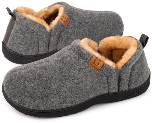 LongBay Men's Warm Memory Foam Slippers Home House Indoor Outdoor Anti-Slip Winter Shoes Grey, 10/11 UK