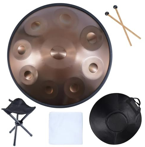 SUBLXPoten Handpan 9/10/12/14 Note 22 Pollici 432 Hz Professionale in re minore Strumento a percussione for Tamburo handpan in Acciaio for Prestazioni Professionali(432hz Golden 9 Tone)