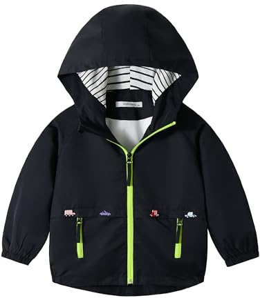 Volunboy Bébé Garçon Veste à Capuche, Enfant Poche Zippée Automne Blousons Manteau（Noir，Taille 110，3-4 ans）