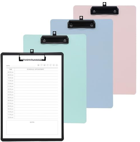 FORYNXHWIN 4Pcs Plastic Clipboard - 3mm Thick A4 Colored Clipboards with Retractable Hanging Clip, Sturdy & Durable Writing Boards for Office, Classroom (4 Colors)