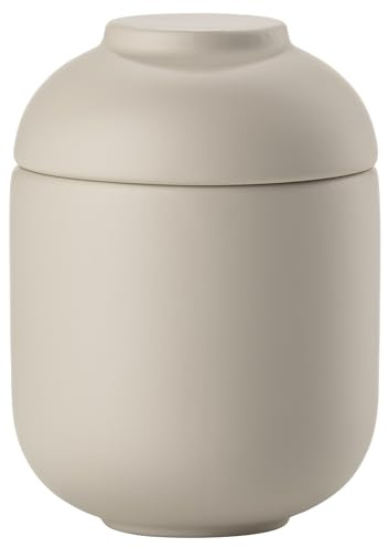 Zone Denmark Sensu Keramikdose mit Deckel fürs Bad, Deko Badezimmer, Badezimmer Organizer, Hübsche Dose für Aufbewahrung, aus Keramik, Durchm. 6,5 cm, Höhe 9 cm, Sand
