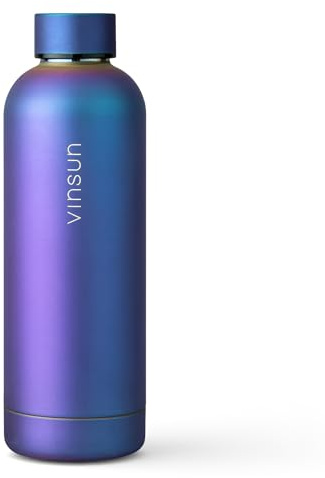 Vinsun Thermoflasche blau lila 500ml - auslaufsicher, Kohlensäure geeignet - Edelstahl doppelwandig isoliert, leicht robust Trinkflasche Sport, Schule