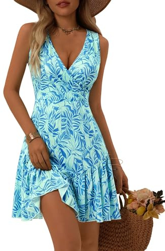 FENSACE Mediterranean Dresses for Women Slimming Vacation Outfits