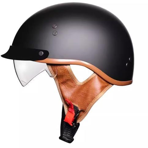 VVPEC Motorcykelhalvhjälm Öppen ansiktshjälm Retro Jet-hjälm skoterhjälmar for män och kvinnor DOTECE Godkänd Chopper-hjälm med inbyggt visir(1,M=57~58cm)