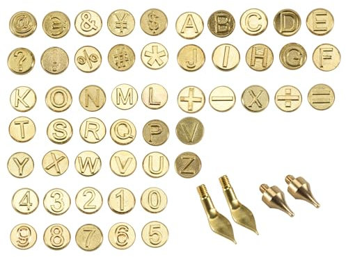 Pqahffowr Juego de 56 Piezas de Puntas para Quemar Madera con Letras, Incluido el NúMero del Alfabeto para Manualidades en Madera, Tallado en Relieve de Bricolaje