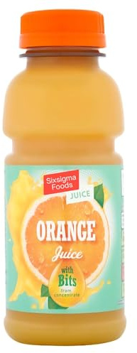 Sixsigma Foods Orange Juice with Bits from Concentrate (8 x 300ml) - Zesty & Pulpy, Bursting with Citrus Flavor - Ideal for Breakfast or Anytime You Need a Fruity Boost (Case of 8)