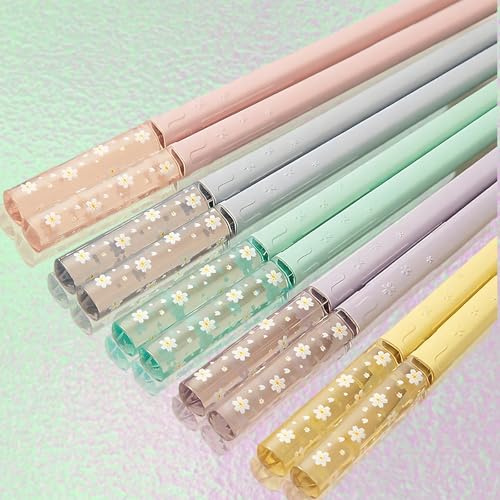 5 Pairs Fiberglass Chopsticks, Sakura Amber Design, Reusable Colour-Coded Tableware for Family Dining, Sushi and Hot Pot